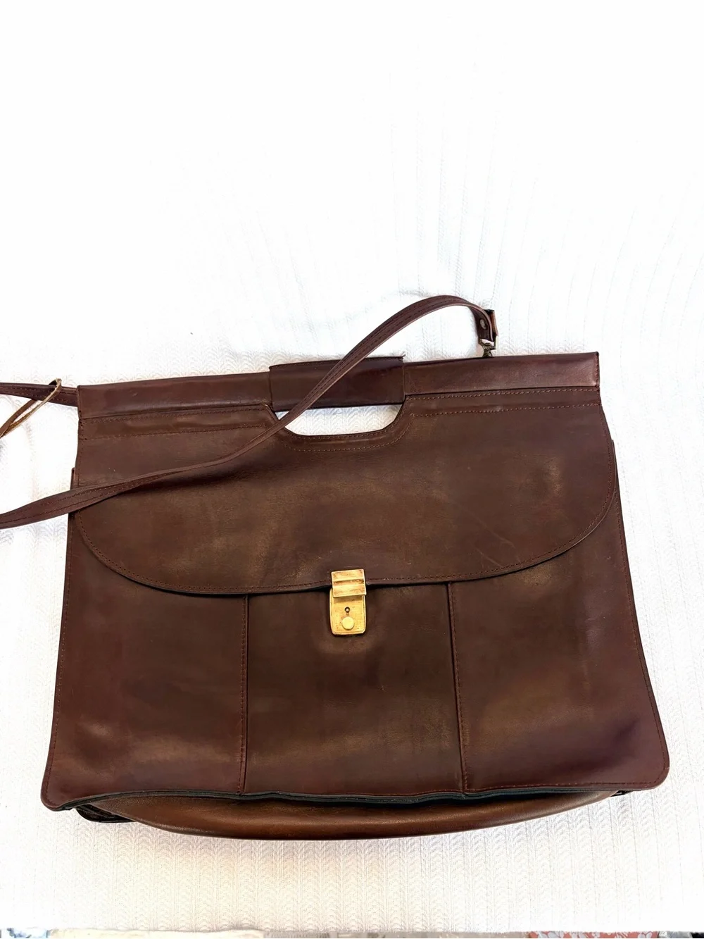 Vintage Uruguay Leather Men's Brown Oxblood Briefcase File Keep - Shoulder Strap